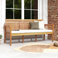 Banc de Terrasse en Bois 3 Places Banc en Acacia de 159 cm de Long avec Coussins d'Assise Doux Dossier et Accoudoirs Ergonomiques Blanc