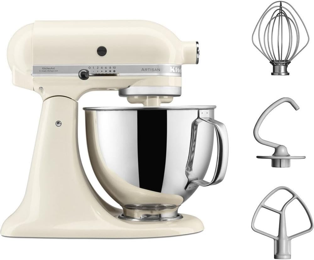 KitchenAid Robot Patissier I Artisan I Robot cuisine multifonctions à tête inclinable I Avec 4 accessoires I Bol de 4,8L | Crème