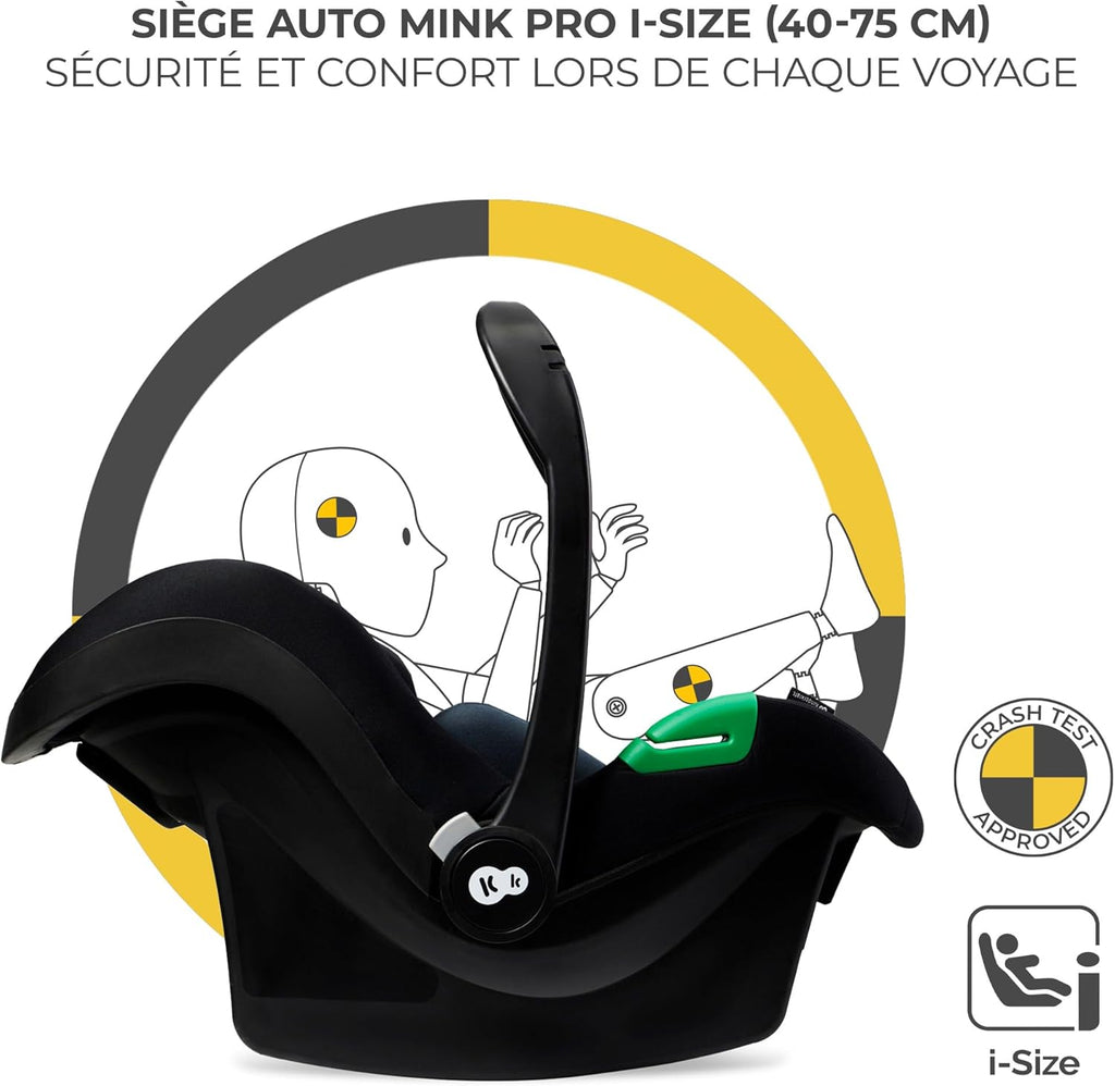 Kinderkraft MOOV2 Poussette 3 en 1, Système de voyage de la naissance à 27 kg, Siège auto Mink PRO I-Size inclus, Capote extensible avec filtre UPF50+, Accessoires pratiques, Gris