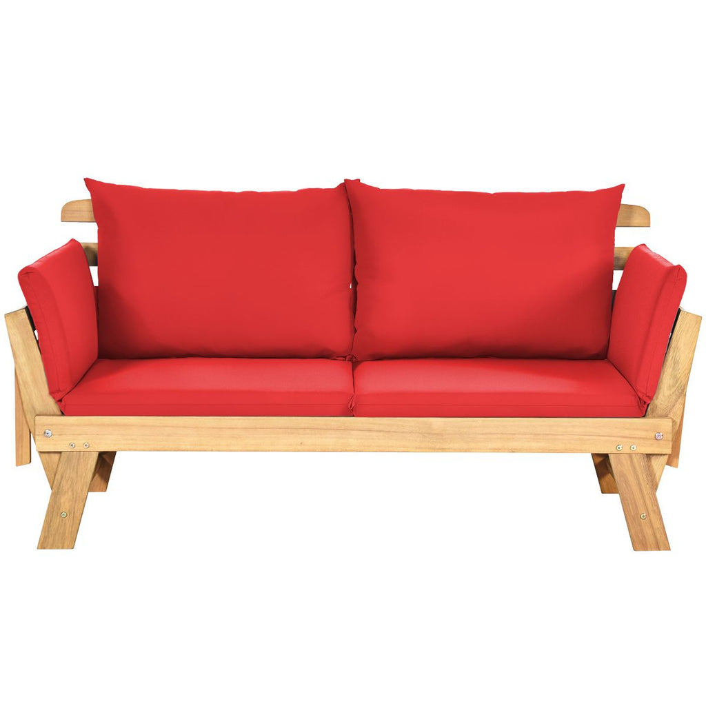 Chaise Longue Convertible avec Coussin Canapé de Jardin 2 en 1 en Bois d’Acacia avec Accoudoir Réglable pour Patio Piscine Jardin Blanc/Gris/Bleu/Rouge