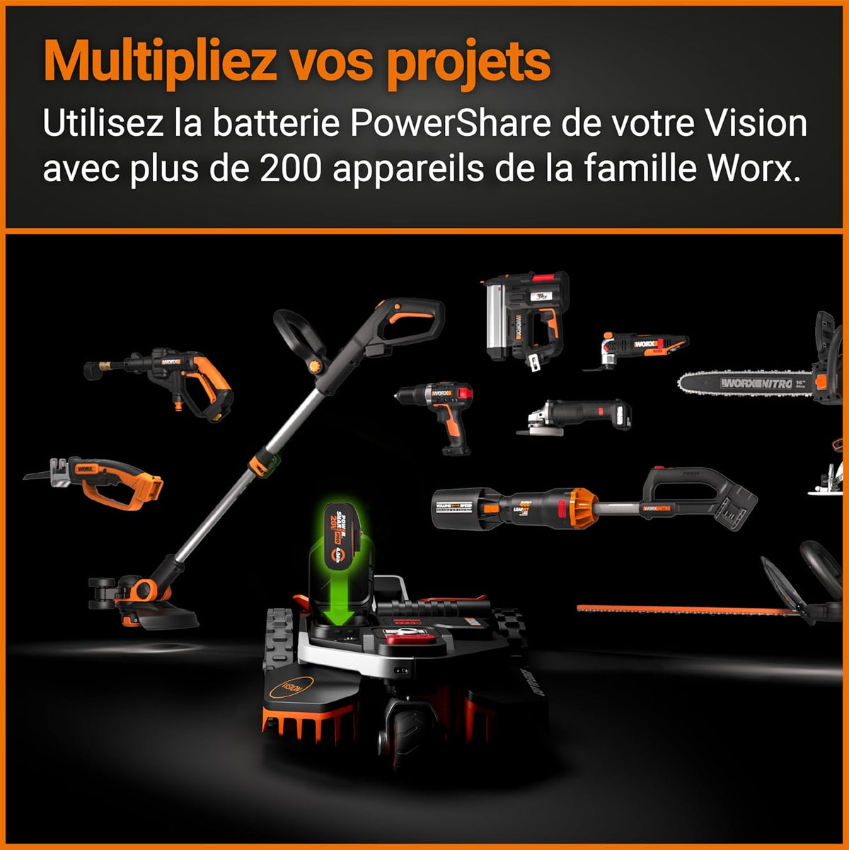 WORX LANDROID Vision WR206E.1, Robot Tondeuse sans Fil périphérique 600 m2 Surf.Max 700 m2, Installation en 30 Min, Caméra 4K + IA Adaptative, évite Tous Les Obstacles, Coupe des Bordures, Multizone