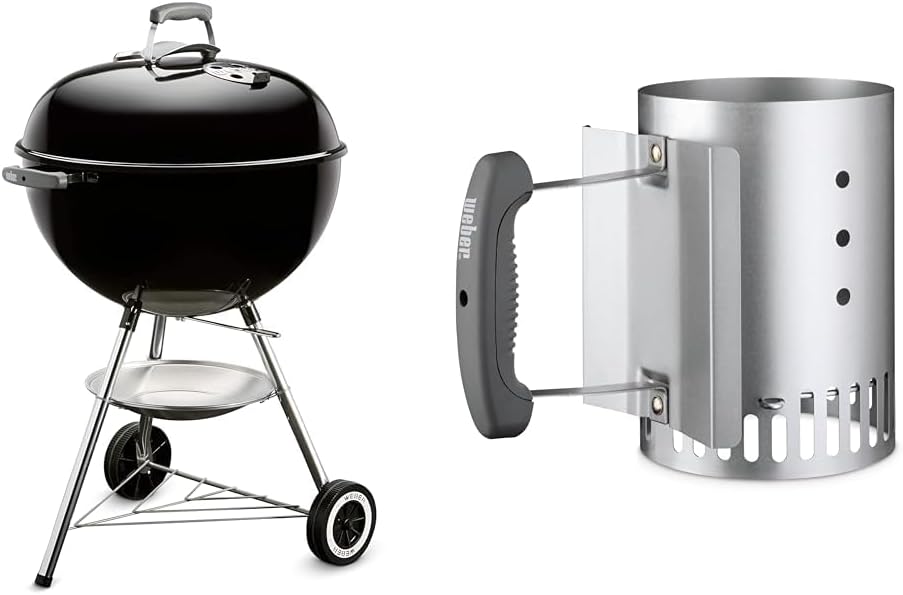 Weber Classic Kettle barbecue au charbon de bois, surface de cuisson ? 57cm, barbecue avec couvercle et cuve en acier emaillé, thermomètre intégré au couvercle, trépied et roues - Noir (1341504)