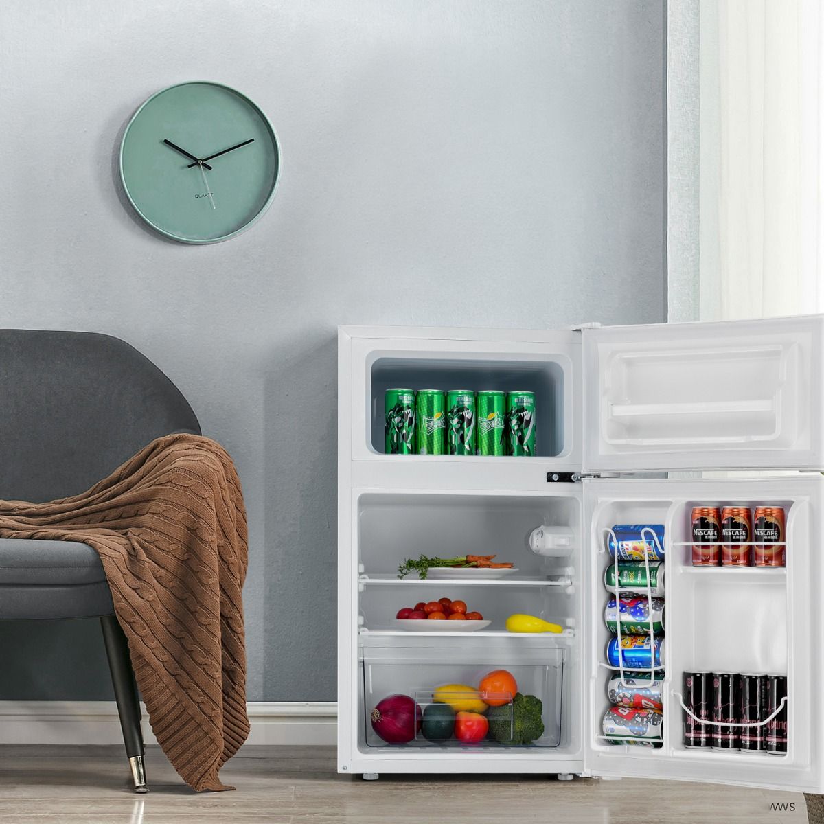 Réfrigérateur Compact Mini-réfrigérateur 90 L Congélateur Séparé avec Design à 2 Portes Fonctionnement Silencieux Blanc/Gris/Noir