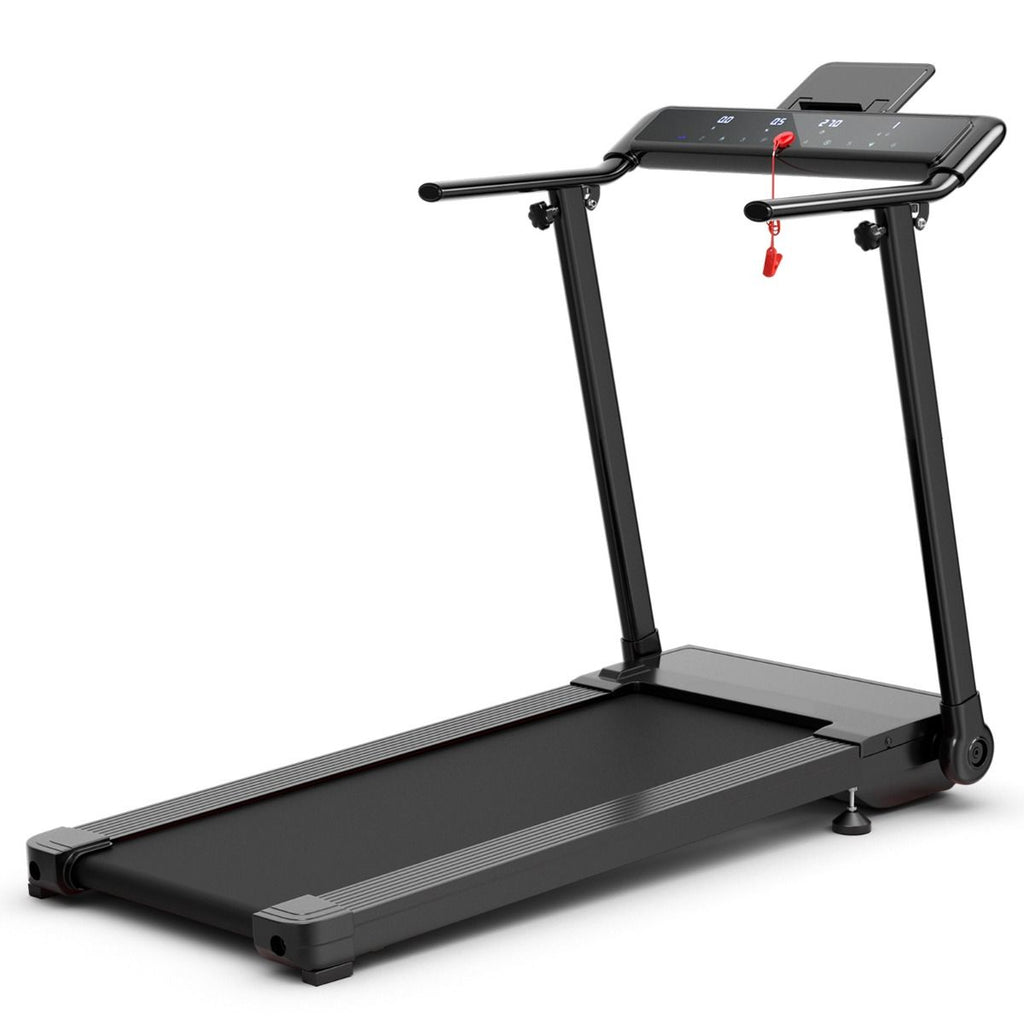 Tapis de Course/Marche Pliable 500W 12 Programmes Prédéfinis 0,8-9,6 Km/h Ecran Tactile LED 4 Touches de Raccourci Noir Support pour Ipad