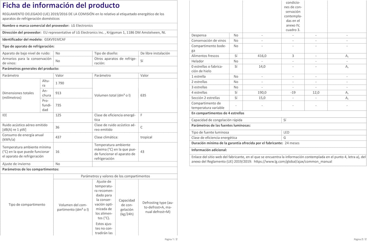 LG GSXV91MCAF Réfrigérateur combiné - Side by Side, 635L, InstaView, Total No-Frost, Compartiment congélation, Distributeur d'eau et glace UVnano, Compresseur Inverter Linear, Wi-Fi, Noir, Classe F
