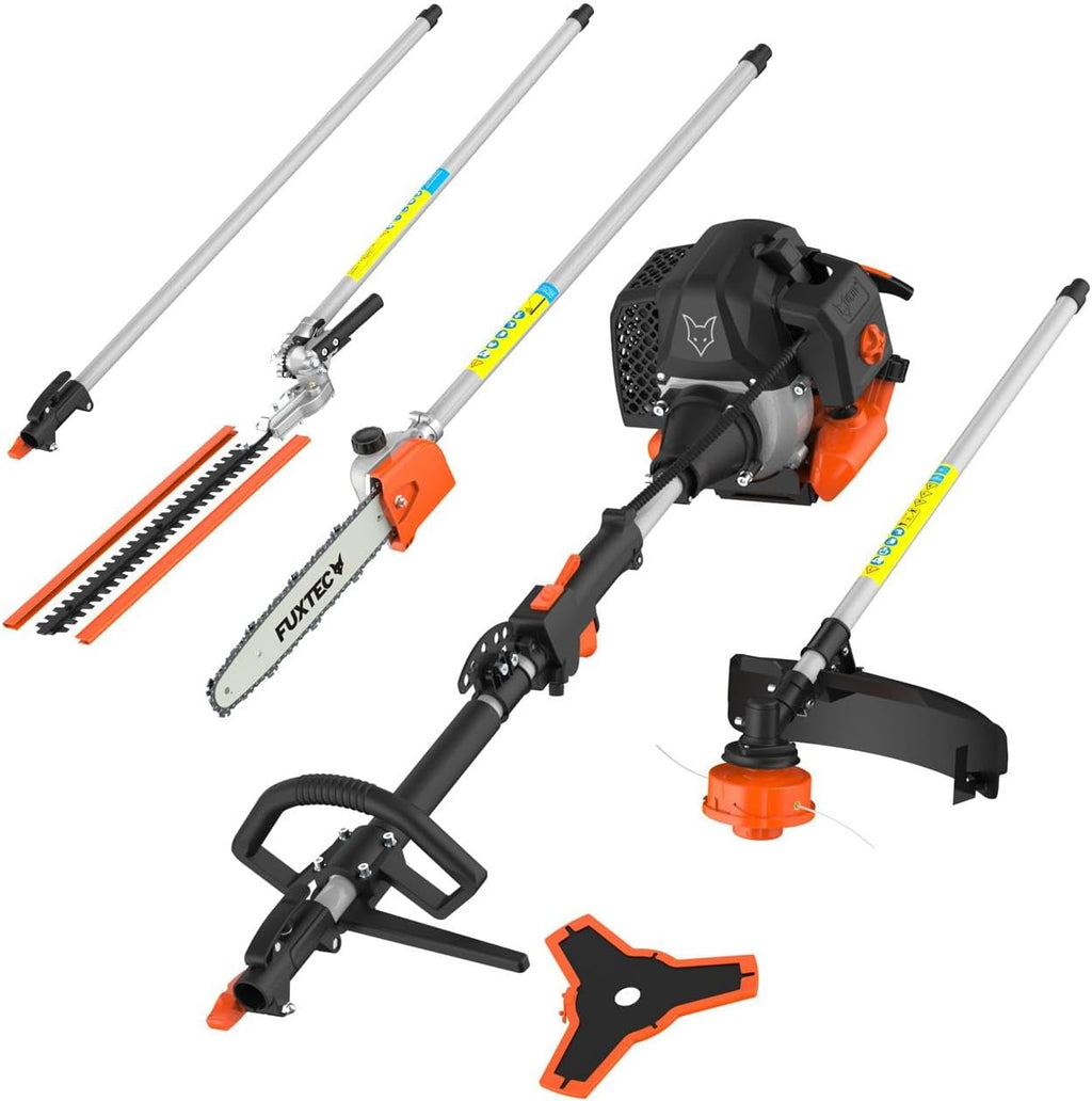 Fuxtec Débroussailleuse Thermique Multifonction 5 en 1 Multitool FX-MT152E - Easy Starter 3CV 52 cm3, Moteur 2 Temps, élagueuse Taille Haie Coupe Bordure Avec Fil ou Lame 1 Mètre Rallonge