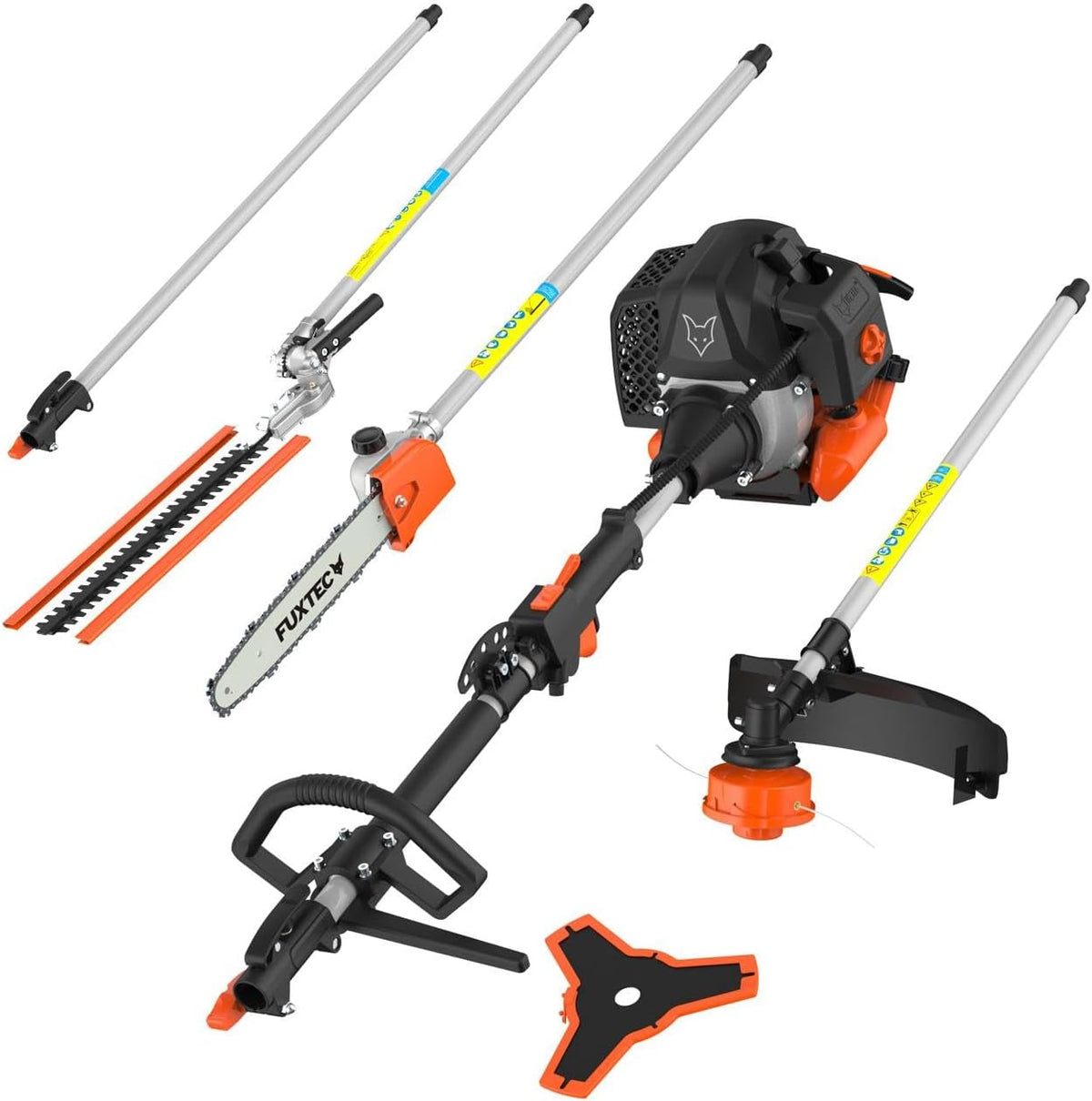 Fuxtec Débroussailleuse Thermique Multifonction 5 en 1 Multitool FX-MT152E - Easy Starter 3CV 52 cm3, Moteur 2 Temps, élagueuse Taille Haie Coupe Bordure Avec Fil ou Lame 1 Mètre Rallonge