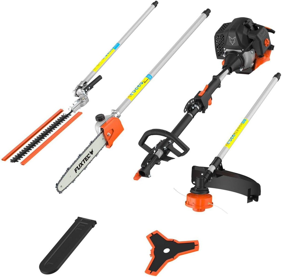 Fuxtec Débroussailleuse Thermique Multifonction 5 en 1 Multitool FX-MT152E - Easy Starter 3CV 52 cm3, Moteur 2 Temps, élagueuse Taille Haie Coupe Bordure Avec Fil ou Lame 1 Mètre Rallonge
