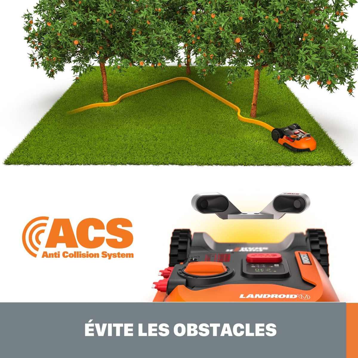WORX LANDROID Vision WR206E.1, Robot Tondeuse sans Fil périphérique 600 m2 Surf.Max 700 m2, Installation en 30 Min, Caméra 4K + IA Adaptative, évite Tous Les Obstacles, Coupe des Bordures, Multizone