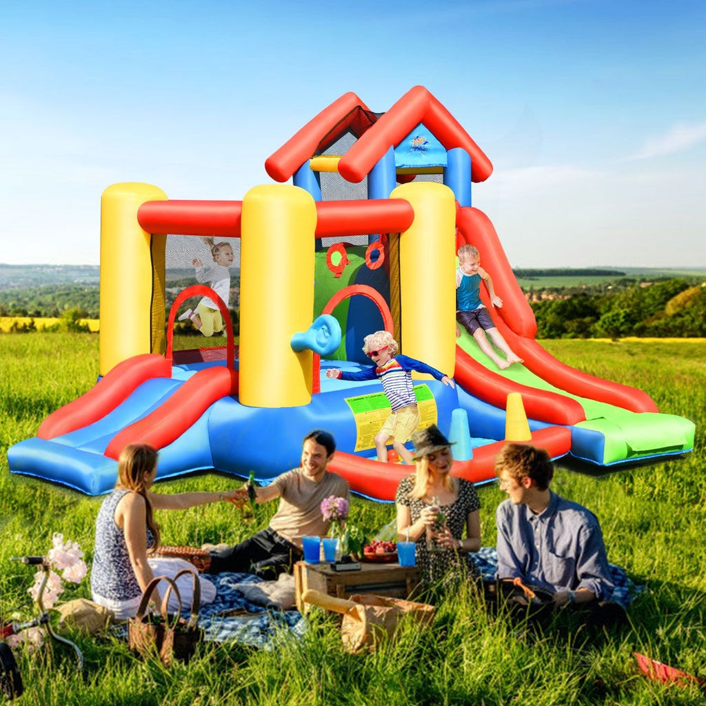 Chateau Gonflable 7 en 1 pour Enfant 3-10 Ans Toboggans Capacité 135kg en Tissu Oxford 356x289x233cm Multicolore