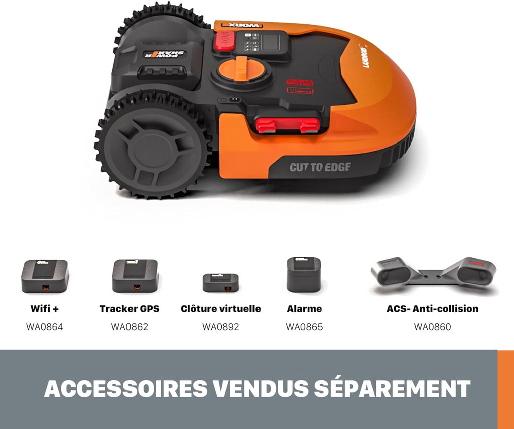 WORX LANDROID Vision WR206E.1, Robot Tondeuse sans Fil périphérique 600 m2 Surf.Max 700 m2, Installation en 30 Min, Caméra 4K + IA Adaptative, évite Tous Les Obstacles, Coupe des Bordures, Multizone