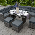 Salon de Jardin 9 personnes & Coffre de Rangement en Rotin – Gris Jardi