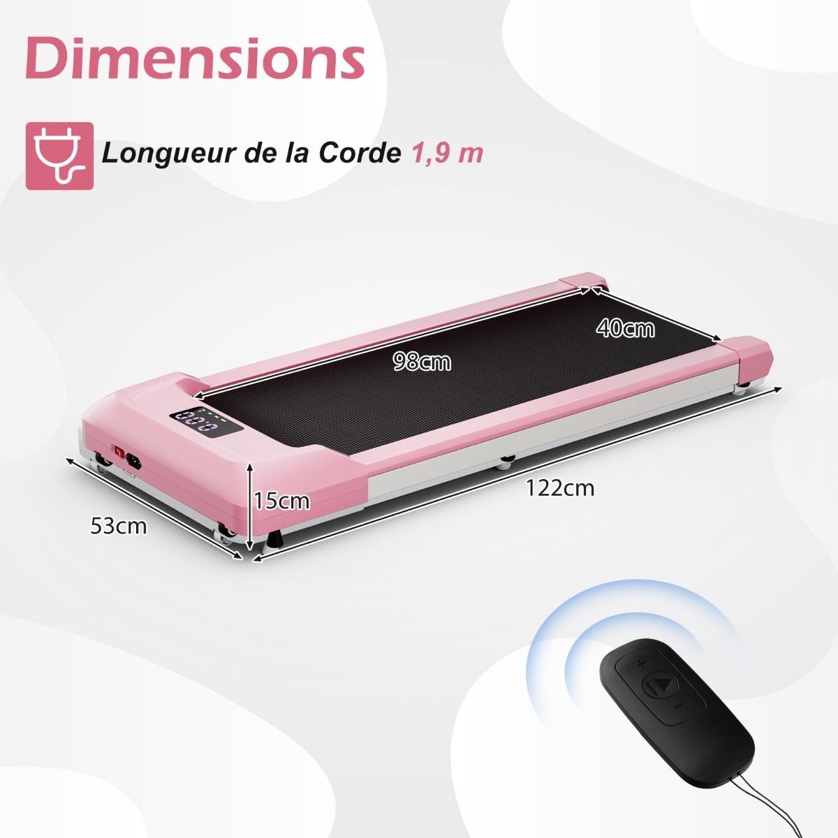 Tapis de Course Mince Tapis de Jogging avec Capacité de 120 Kg Télécommande et écran Led Inclinable à Roulettes Tapis de Course à Glisser Gris/Noir/Rose