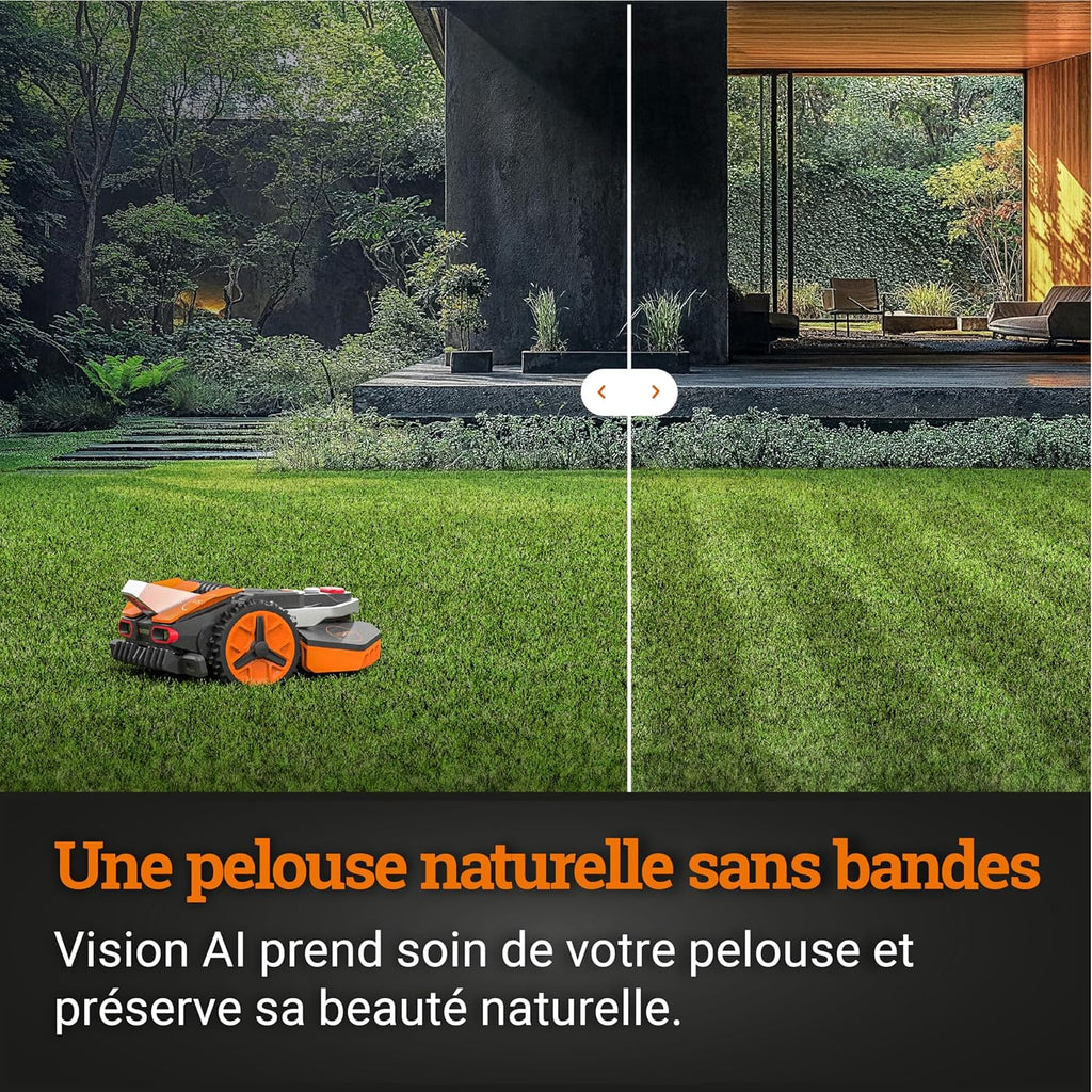 WORX LANDROID Vision WR206E.1, Robot Tondeuse sans Fil périphérique 600 m2 Surf.Max 700 m2, Installation en 30 Min, Caméra 4K + IA Adaptative, évite Tous Les Obstacles, Coupe des Bordures, Multizone