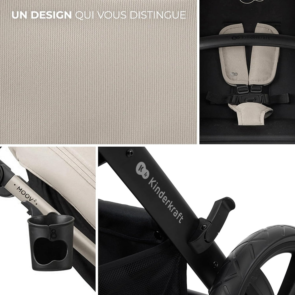 Kinderkraft MOOV2 Poussette 3 en 1, Système de voyage de la naissance à 27 kg, Siège auto Mink PRO I-Size inclus, Capote extensible avec filtre UPF50+, Accessoires pratiques, Gris