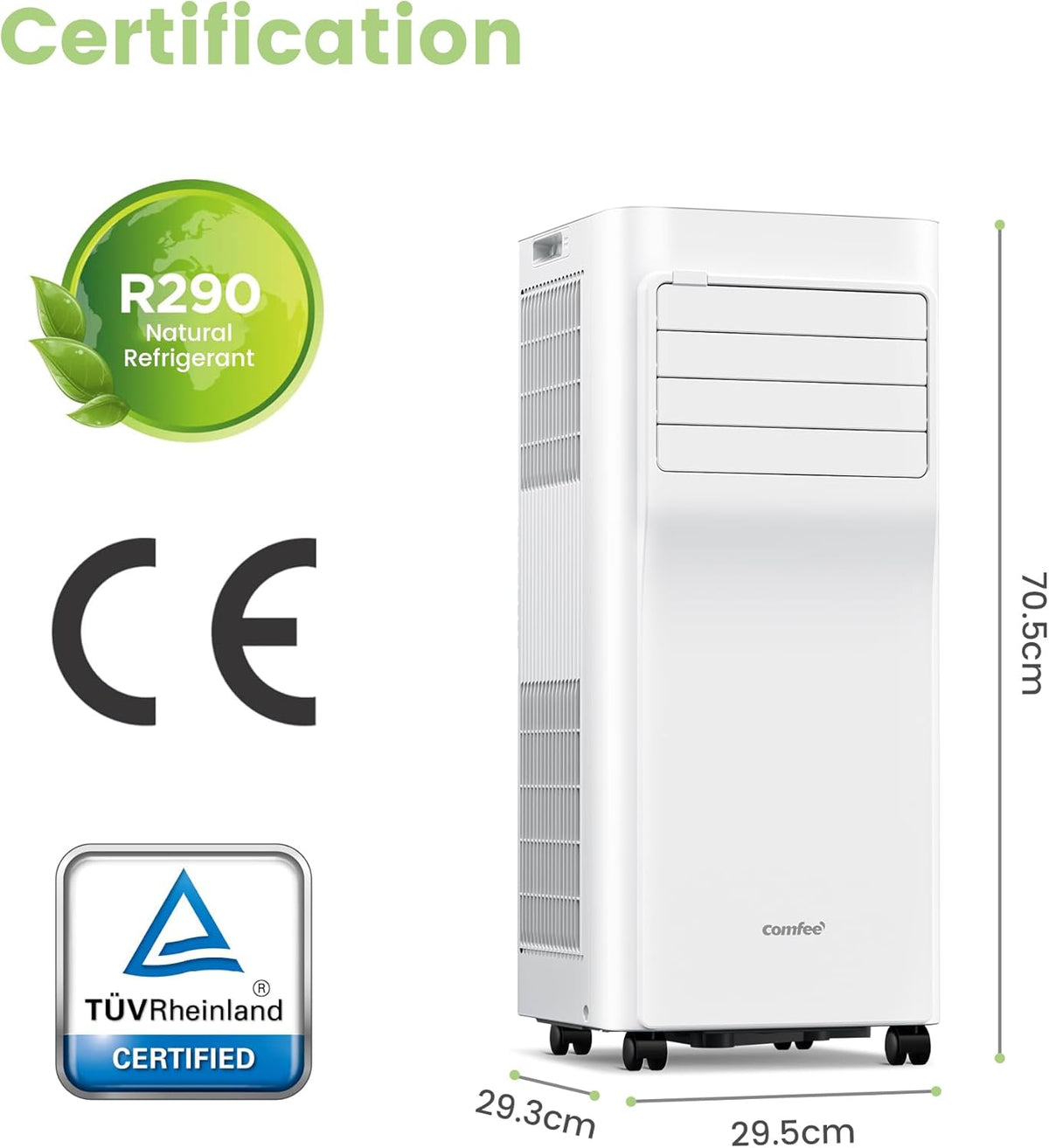 COMFEE' Climatiseur Mobile 9000 BTU/h 2,6kW, 3-EN-1 Refroidisseur Déshumidificateur Ventilateur, Fonction Follow me, Minuterie, Mode nuit, Pour salon et maison de 33©O/88m3, MPPH-09CRN7, R290