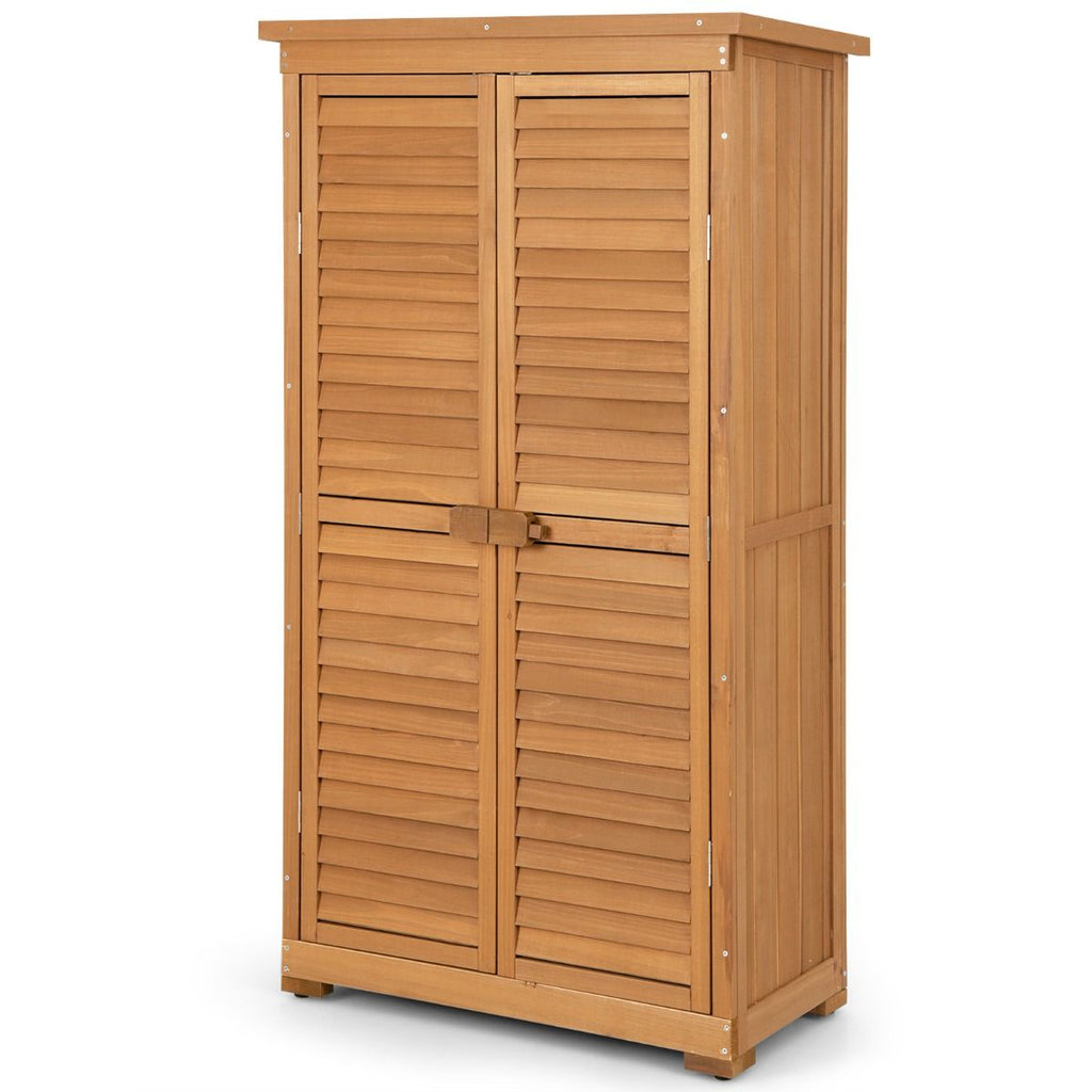 Abri de Jardin En Bois 160 Cm Toit en Asphalte 2 Portes Verrouillables avec Loquet Armoire Cabane en Sapin Pré-Huilé Imperméable 3 étagères Amovibles Naturel