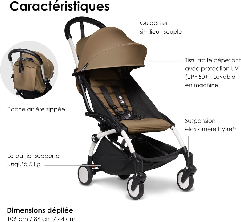 Poussette BABYZEN YOYO2 6+ (Cadre noir + pack couleur Aqua) - Comprend un harnais, un dossier, des arceaux de capote, une bandoulière, un coussin d’assise, et une capote assortie