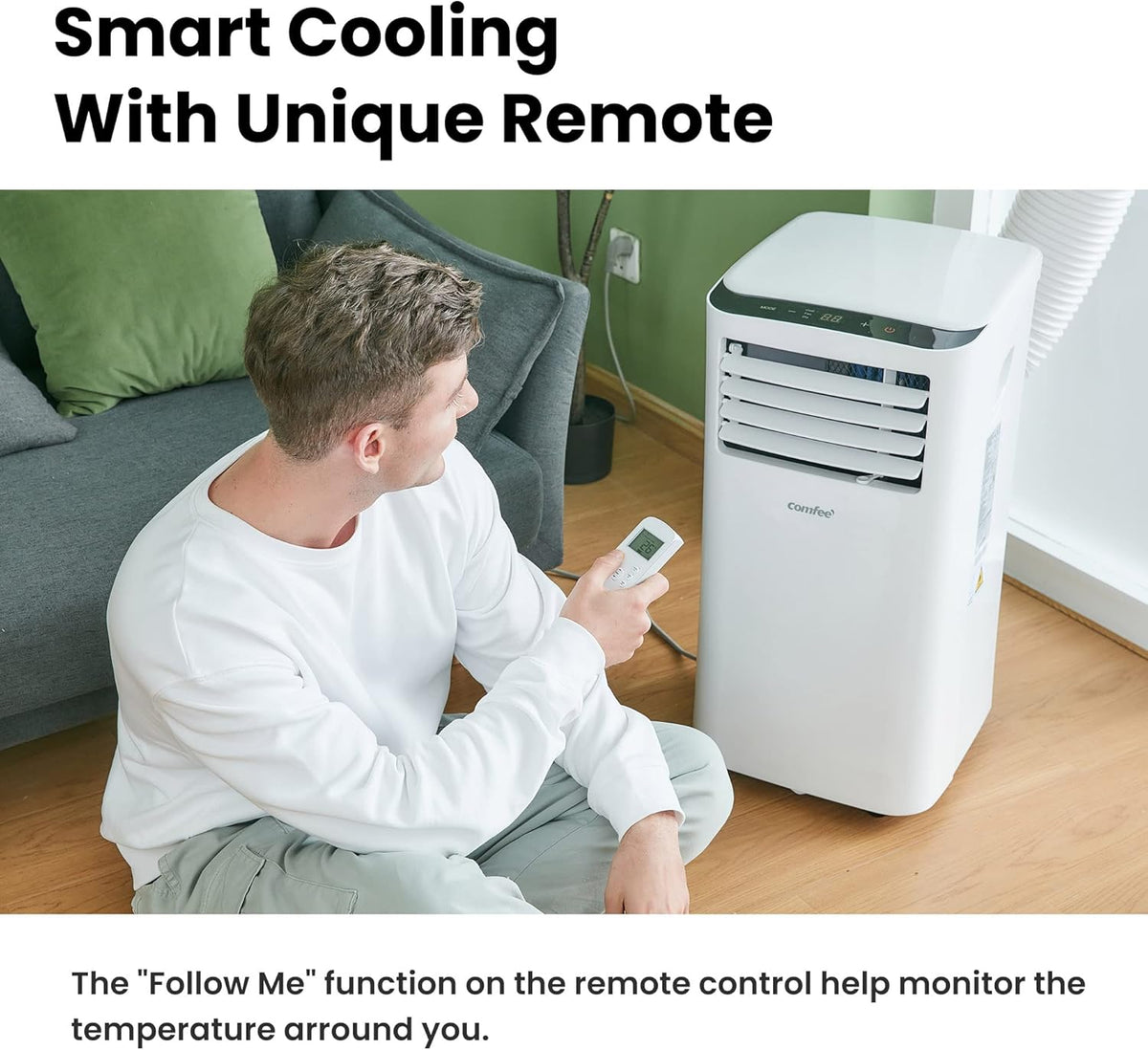 COMFEE' Climatiseur Mobile 9000 BTU/h 2,6kW, 3-EN-1 Refroidisseur Déshumidificateur Ventilateur, Fonction Follow me, Minuterie, Mode nuit, Pour salon et maison de 33©O/88m3, MPPH-09CRN7, R290