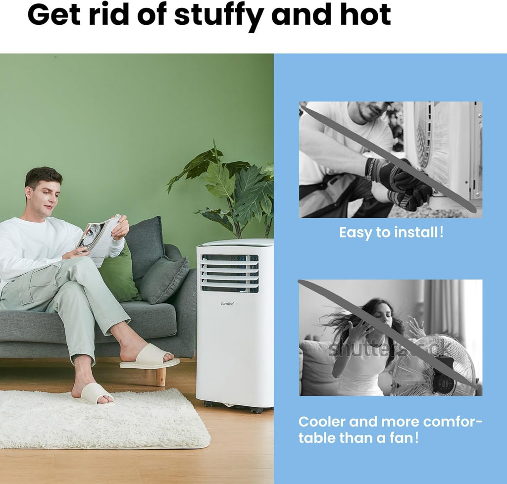COMFEE' Climatiseur Mobile 9000 BTU/h 2,6kW, 3-EN-1 Refroidisseur Déshumidificateur Ventilateur, Fonction Follow me, Minuterie, Mode nuit, Pour salon et maison de 33©O/88m3, MPPH-09CRN7, R290