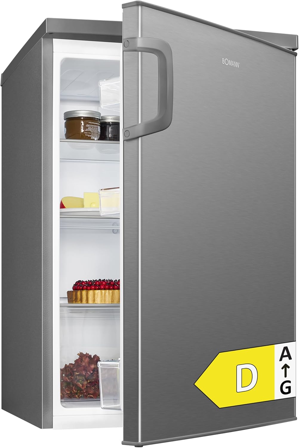 Réfrigérateur 133L inox VS2195-1-inox, Capacité nette : 133 litres, éclairage intérieur à DEL, Contr?le de la température en continu, 3 clayettes en verre