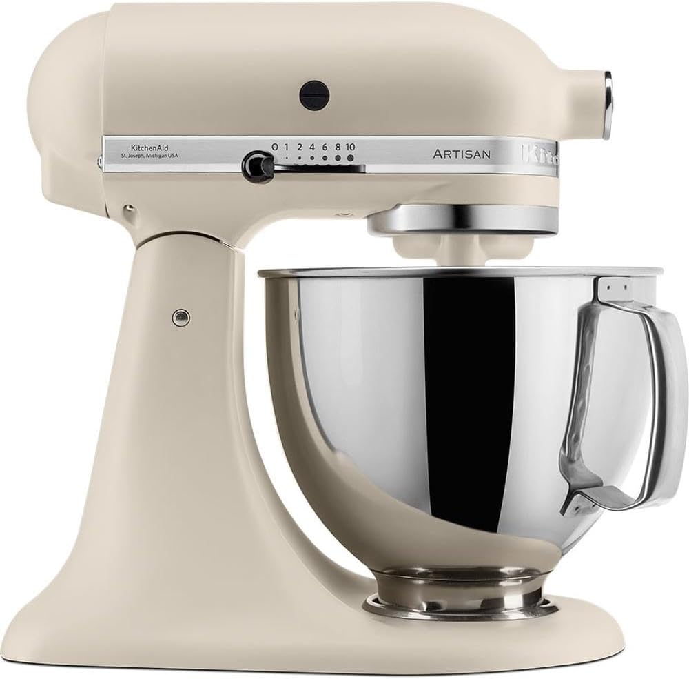 KitchenAid Robot Patissier I Artisan I Robot cuisine multifonctions à tête inclinable I Avec 4 accessoires I Bol de 4,8L | Crème