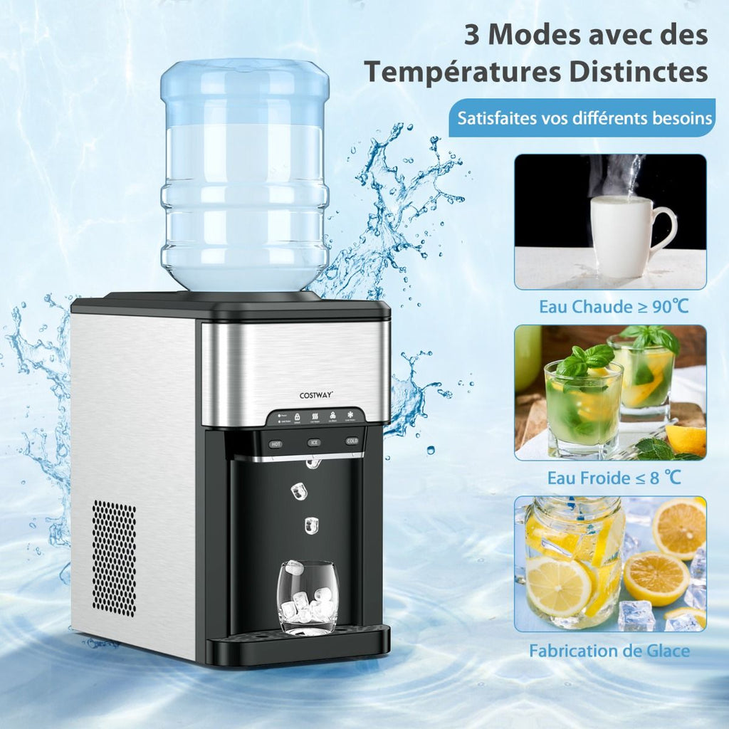 Machine à Gla?ons 3 en 1 avec Distributeur d'Eau Froide/Chaude 20 kg en 24h Cube de Glace 6-13 min pour Maison Bureau Bar