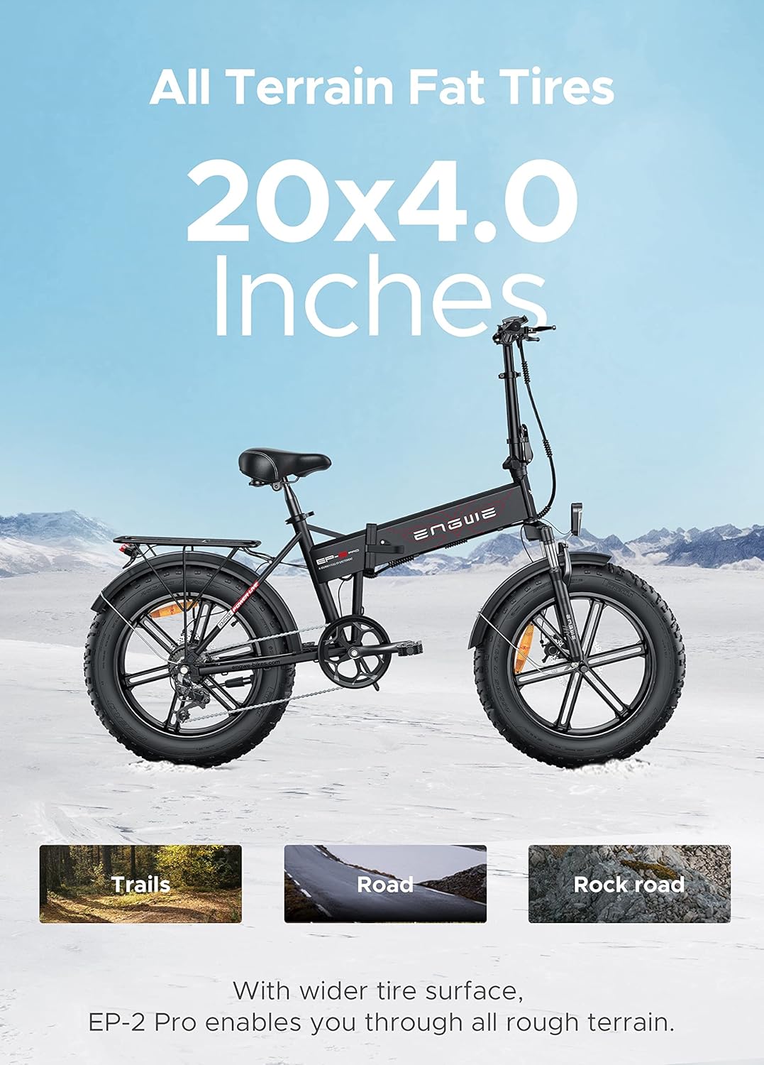 ENGWE EP-2 Pro Vélo électrique Pliable 20 ¡Á 4.0 Fat Bike Electrique 7 Vitesses avec Batterie Amovible 48V 13Ah Autonomie 120km Tout-Terrain & VTT & Plage & Neige