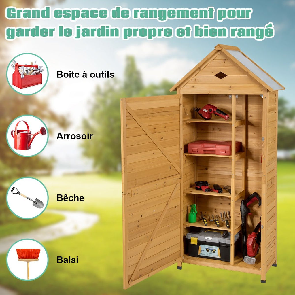 Abri de Jardin Extérieur à 5 Etagères Cabane Verrouillable en Bois de Sapin Toit en T?le Galvanisée