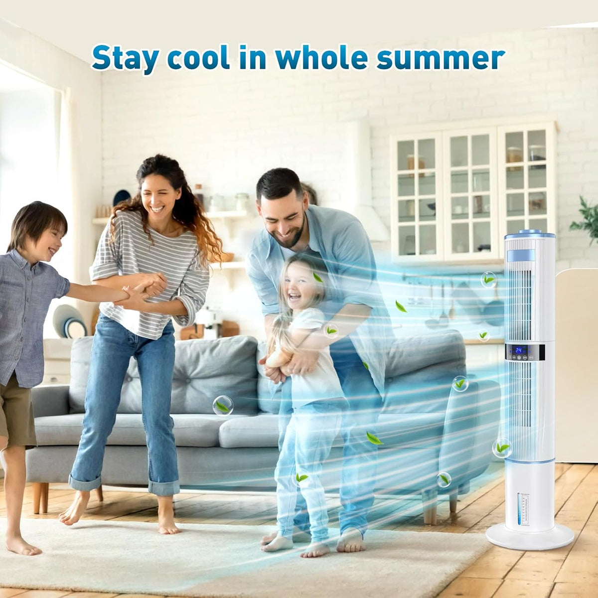 Climatiseur Mobile Silencieux Rafra?chisseur d'air avec Humidificateur, Ventilateur, 2 Sortie d'air, 360°Oscillation, 65W, 24H Minuteries, 3 Vitesses, 4 Modes,Télécommande pour Chambre Bureau