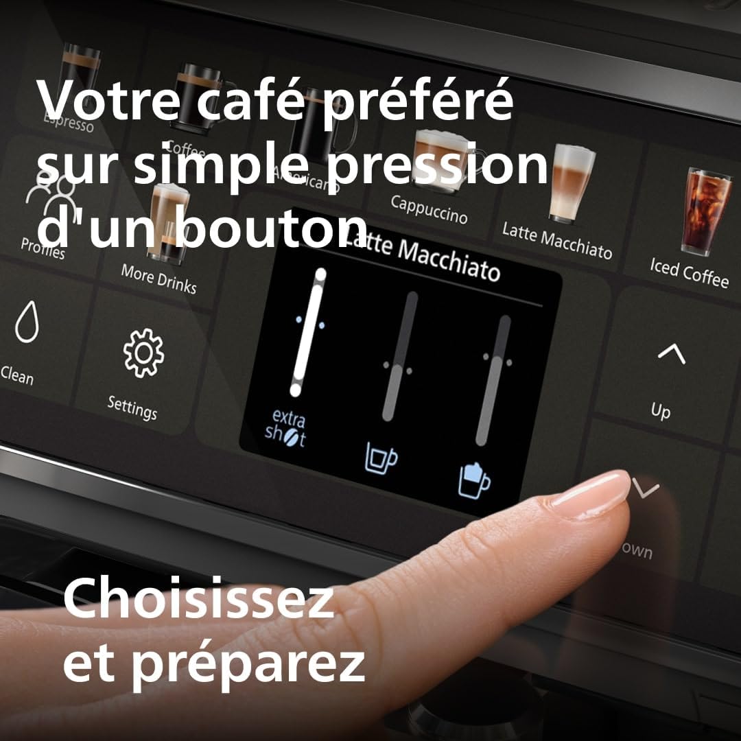 Philips Série 5400 Machine Expresso - Café à Grain - LatteGo Mousseur à Lait, 12 Spécialités de Café, Affichage Intuitif, 4 Profils Utilisateur, Noir (EP5441/50)