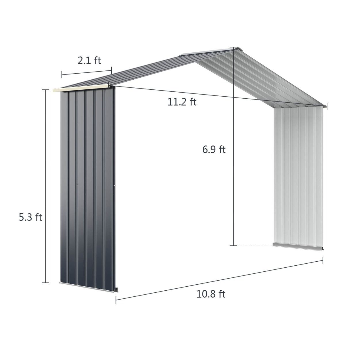 Abri de Jardin en Métal & Extension 10.85©O avec 2 Portes Coulissantes Verrouillables 4 Trous d’Aération Gris pour Vélo
