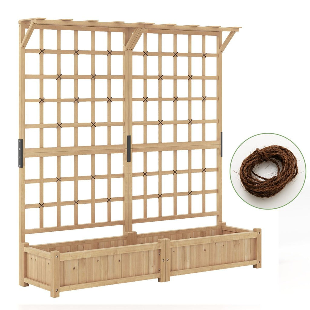 Jardinière avec 2 Treillis 2 Bacs Toit Suspendu en Bois Lit de Jardin Surélevé avec 4 Trous de Drainage 180 x 48 x 183 cm Orange