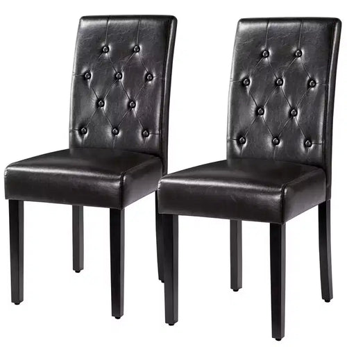 Yaheetech 2pcs Button Padded Dining Chair with Solid Wood Legs