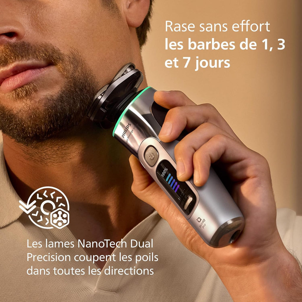 Philips Rasoir i9000 Prestige Ultra, Rasoir électrique 100% étanche, Technologie Skin IQ Pro, Système Triple Lift & Cut, Lames de précision NanoTech rotatives 360°, 5 modes de rasage, XP9401/38