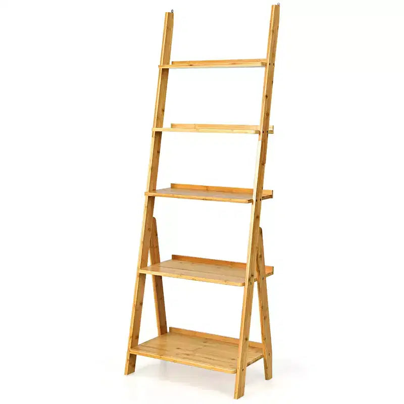 Costway 5-Tier Bamboo Ladder Shelf Bookshelf Display Storage Rack Flower Stand