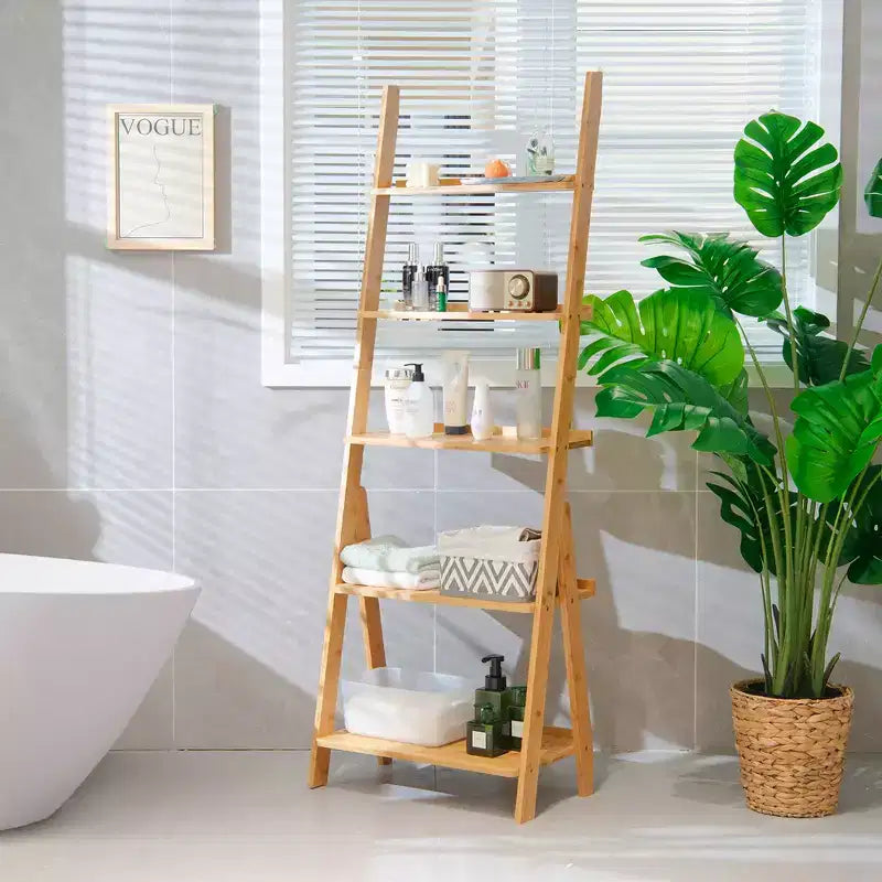 Costway 5-Tier Bamboo Ladder Shelf Bookshelf Display Storage Rack Flower Stand