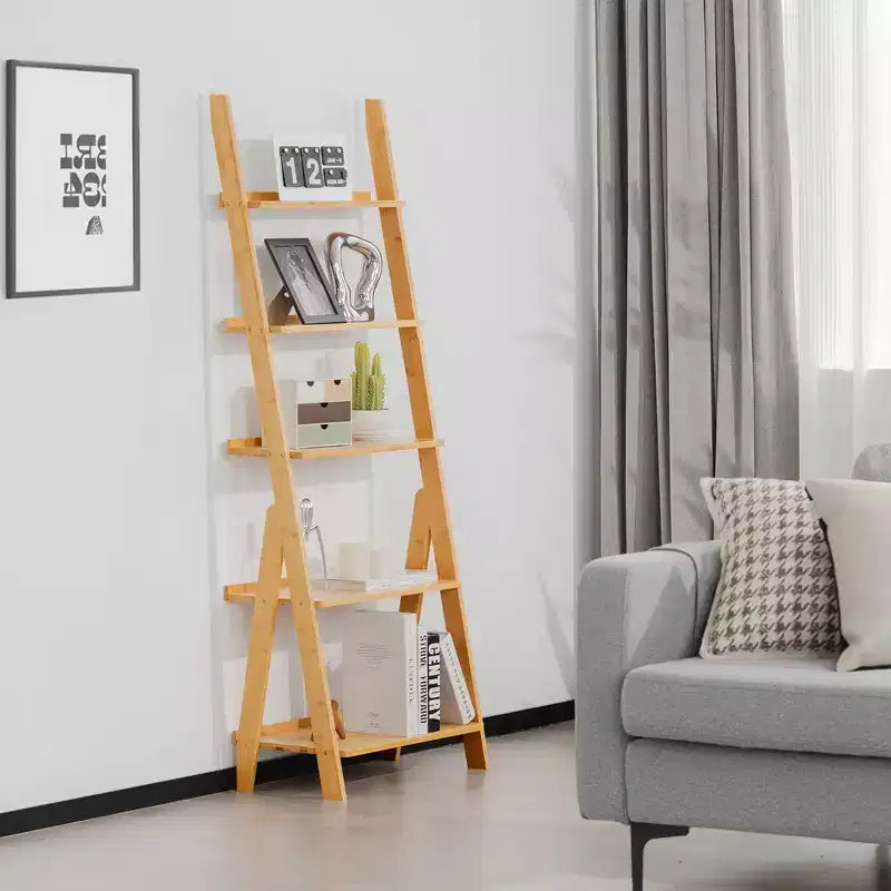 Costway 5-Tier Bamboo Ladder Shelf Bookshelf Display Storage Rack Flower Stand