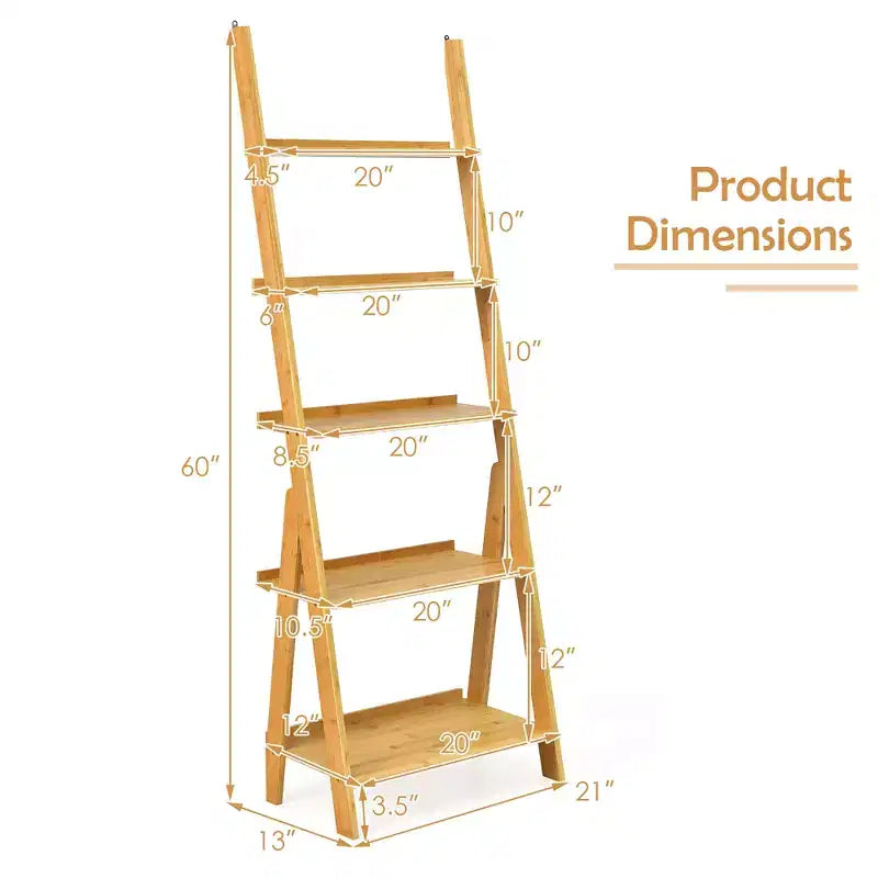 Costway 5-Tier Bamboo Ladder Shelf Bookshelf Display Storage Rack Flower Stand