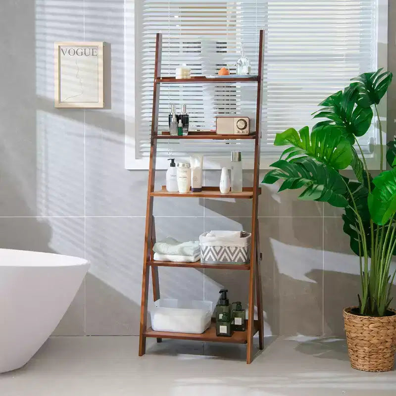 Costway 5-Tier Bamboo Ladder Shelf Bookshelf Display Storage Rack Flower Stand