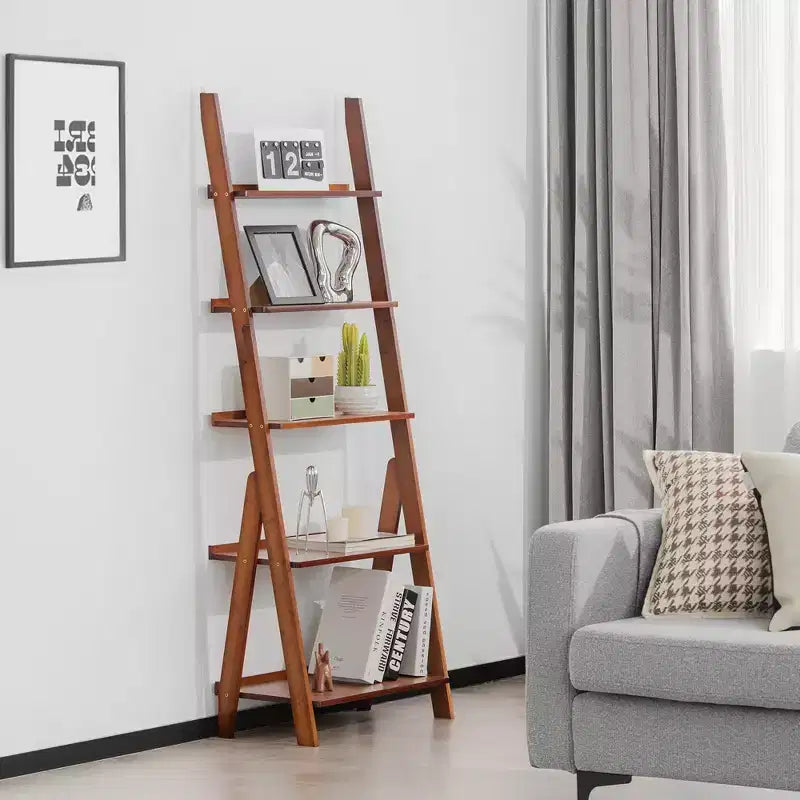 Costway 5-Tier Bamboo Ladder Shelf Bookshelf Display Storage Rack Flower Stand