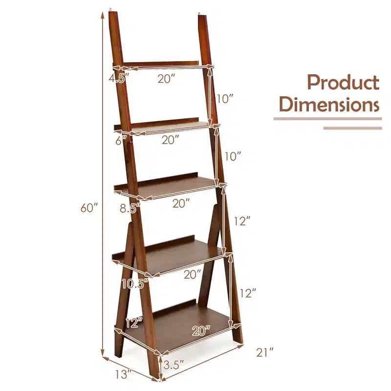 Costway 5-Tier Bamboo Ladder Shelf Bookshelf Display Storage Rack Flower Stand