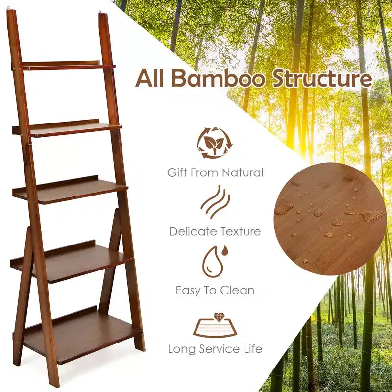 Costway 5-Tier Bamboo Ladder Shelf Bookshelf Display Storage Rack Flower Stand