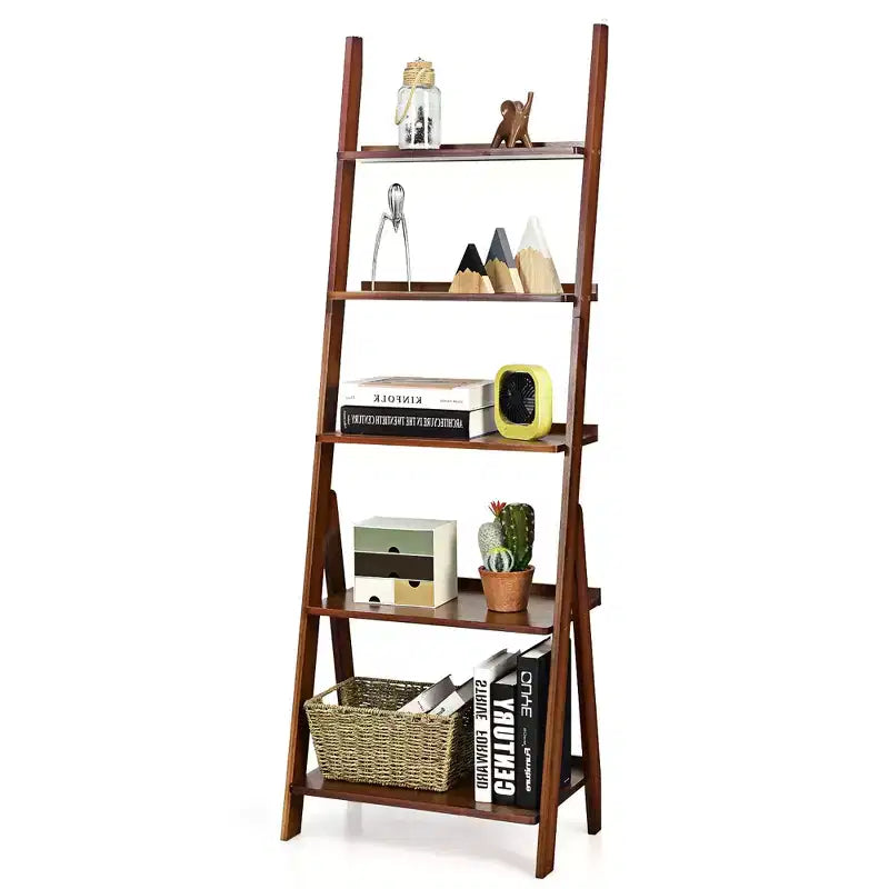 Costway 5-Tier Bamboo Ladder Shelf Bookshelf Display Storage Rack Flower Stand