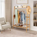 Costway 2-Tier Bamboo Garment Rack Clothing Storage Organizer Coat Hanger w/ Rod & Hooks