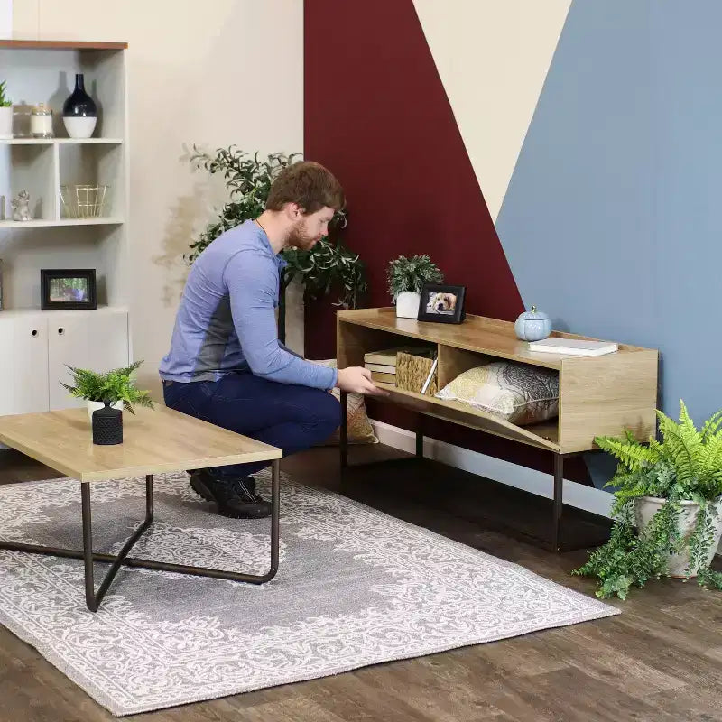 Sunnydaze Indoor Industrial-Style Sideboard Buffet Table - MDP with Powder-Coated Steel Frame - Brown