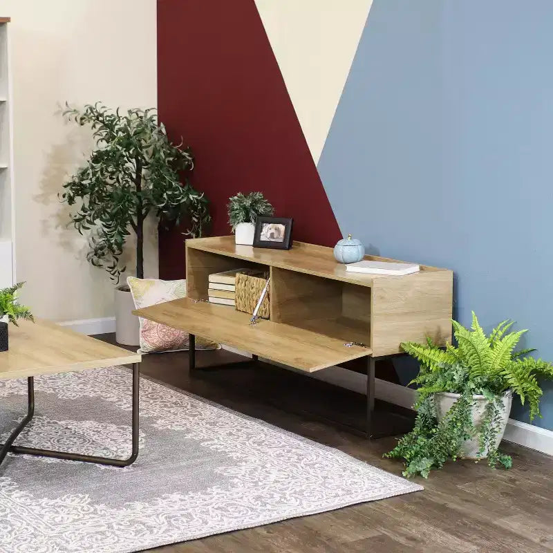Sunnydaze Indoor Industrial-Style Sideboard Buffet Table - MDP with Powder-Coated Steel Frame - Brown