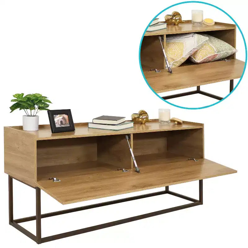 Sunnydaze Indoor Industrial-Style Sideboard Buffet Table - MDP with Powder-Coated Steel Frame - Brown