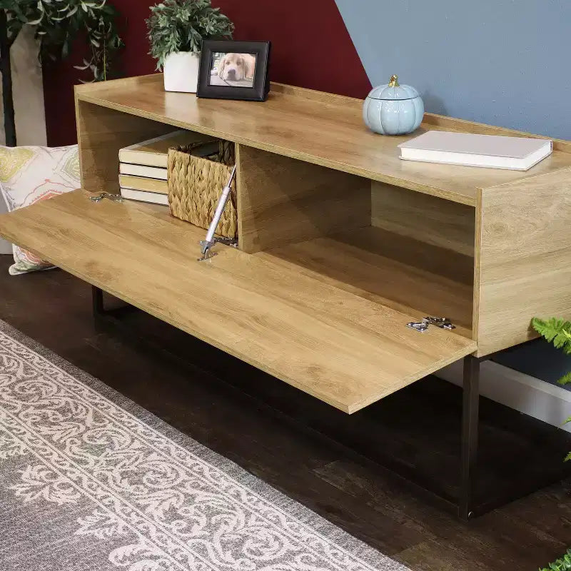 Sunnydaze Indoor Industrial-Style Sideboard Buffet Table - MDP with Powder-Coated Steel Frame - Brown