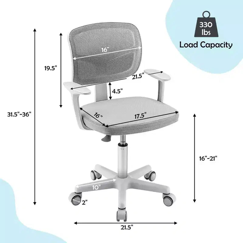 Costway Auto Lock Kids Mesh Chair with Armrests Height Adjustable 360-Degree Swivel Pink/Blue/Green/Purple/Grey
